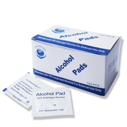Boite de 100 tampons alcoolises 70 isopropyl et sachets individuels alcohol pads